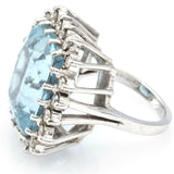 Vintage 14K White Gold Aquamarine And Diamond Cocktail Ring