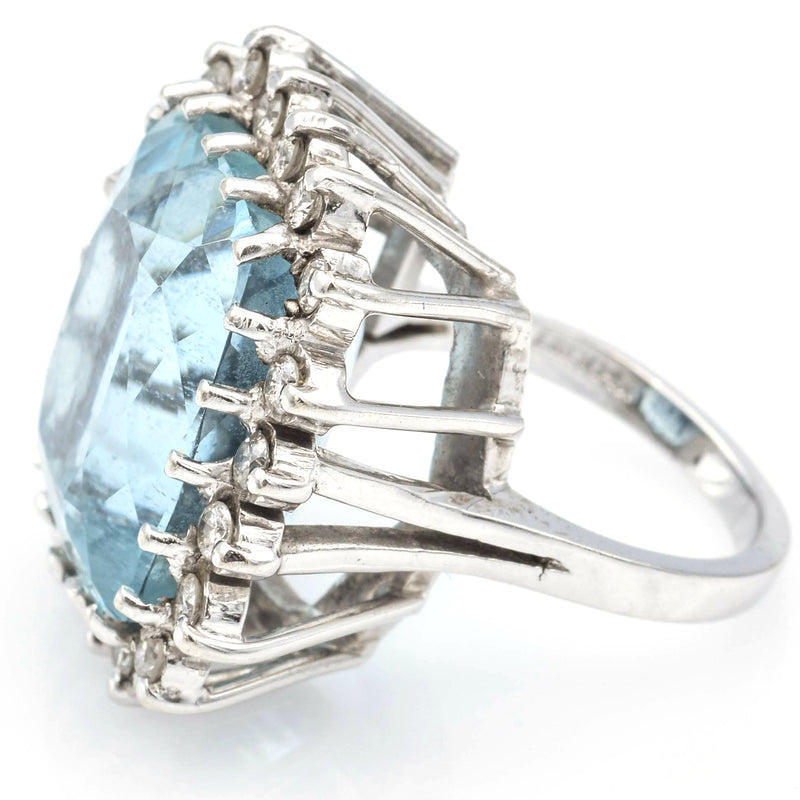 Vintage 14K White Gold Aquamarine And Diamond Cocktail Ring
