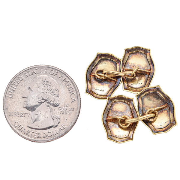Antique 14K Multi-Tone Gold Etched Ornamental Men's Double Faced Cufflinks
