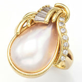 Vintage 18K Yellow Gold Mabe Pearl & 0.55 TCW Diamond Cocktail Ring