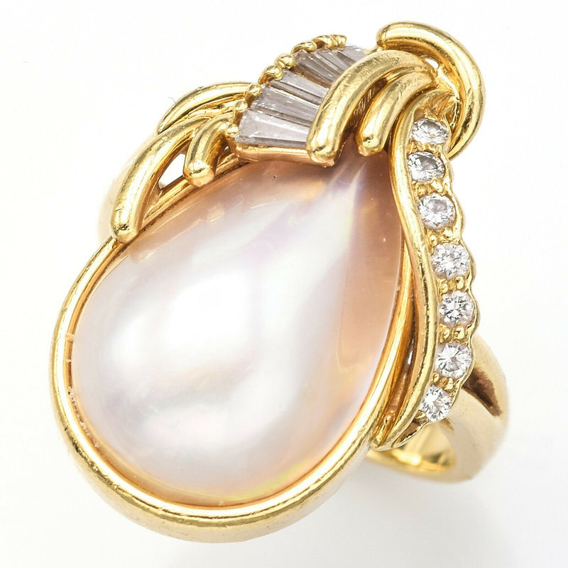 Vintage 18K Yellow Gold Mabe Pearl & 0.55 TCW Diamond Cocktail Ring