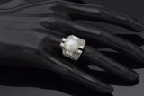 Vintage 18K White Gold Sea Pearl & 3.85 TCW Diamond Cocktail Ring 19.4G Size 5
