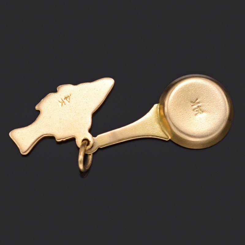 Vintage 14K Yellow Gold Fish Frying Pan Enamel Charm Pendant