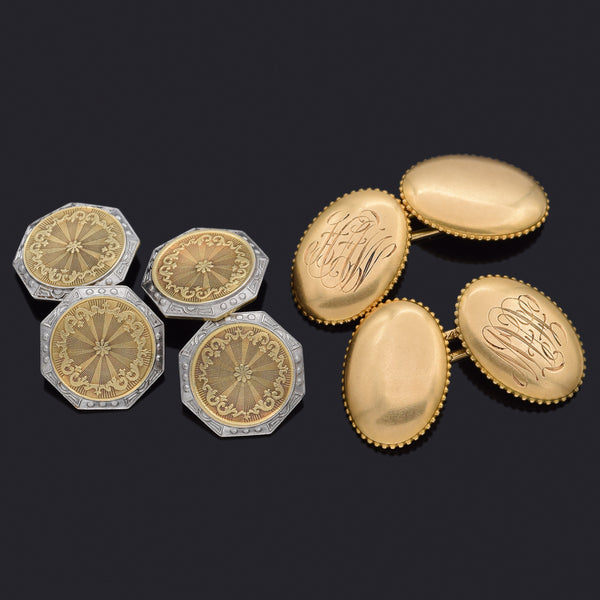 Lot of 2 Pairs Antique 14K Yellow & White Gold Cufflinks