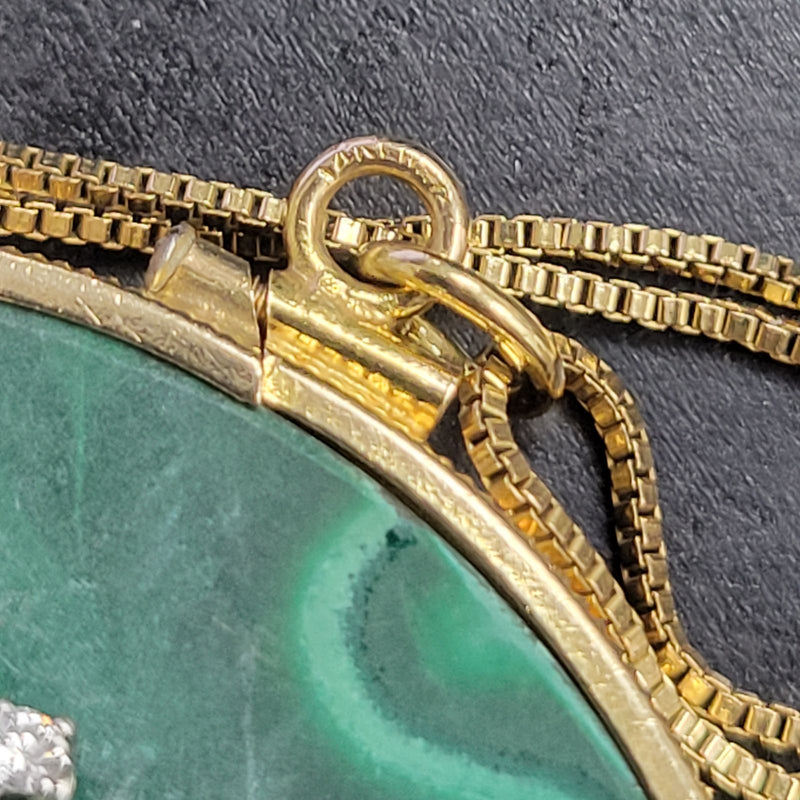 Vintage 14K Gold Malachite, Opal & Diamond Butterfly Large Pendant Necklace