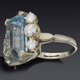 Vintage 14K White Gold 13.9 Ct Aquamarine & 1.73 TCW Diamond Cocktail Ring