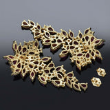Vintage 14K Yellow Gold Ruby & 0.60TCW Diamond Large Cluster Drop Earrings