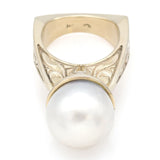 Vintage 14K White Gold Sea Pearl Cocktail Ring 20.6 Grams Size 6.25