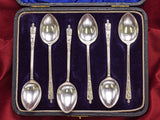 Antique 1911 Birmingham England Apostle Sterling Silver 6 Piece Spoon Set + Case