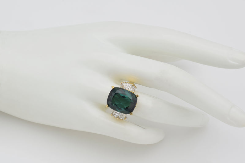 Vintage PacG 14K Gold 14.37Ct Green Tourmaline & 1.08TCW Diamond Cocktail Ring