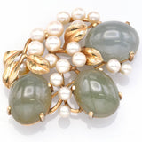 Ming's 14K Yellow Gold 48.99 TCW Green Jade & Sea Pearl Leaf Brooch Pin
