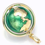 Vintage 9K Yellow Gold Green Enamel Spinning Globe World Charm Pendant 5.5G