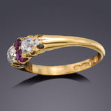 Antique 18K Yellow Gold Ruby & 0.59 TCW Old Mine Cut Diamond Band Ring