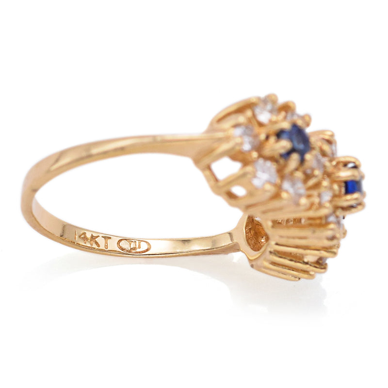 Vintage 14K Yellow Gold Sapphire & 0.54 TCW Diamond Floral Band Ring