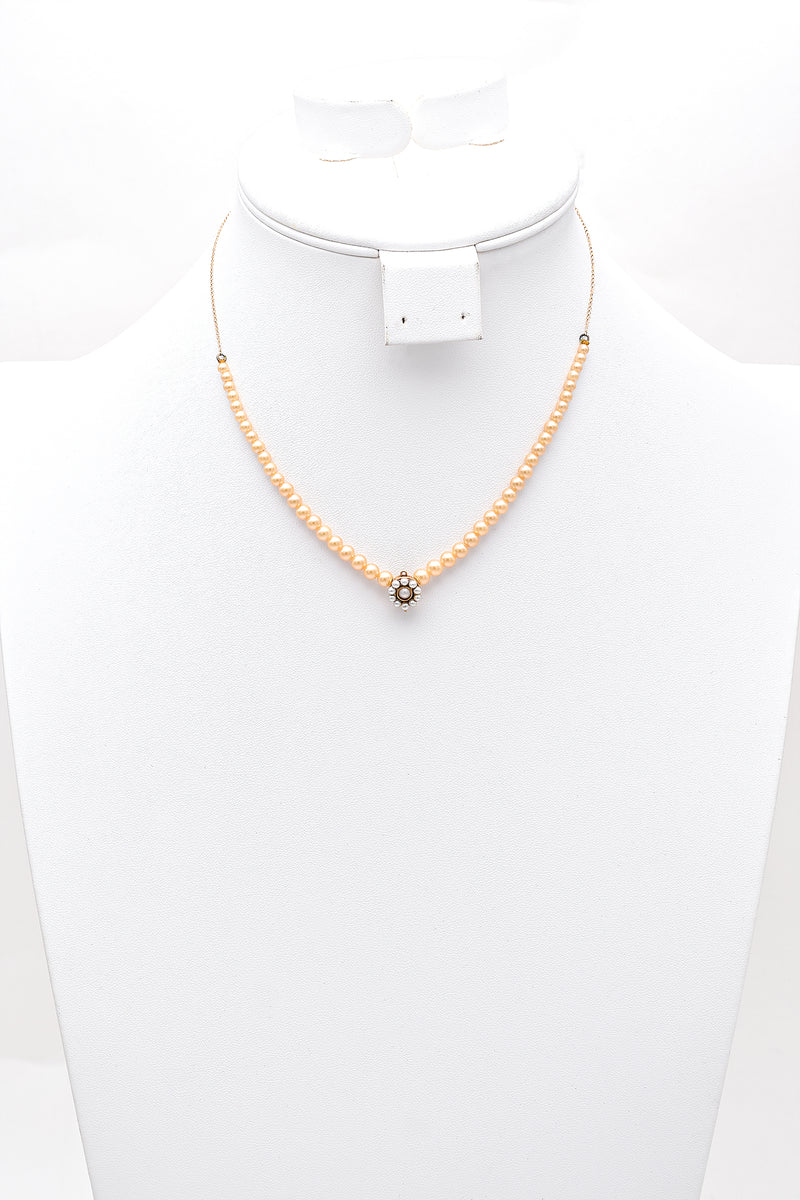 Antique 14K Yellow Gold Sea Pearl Pendant Beaded Chain Necklace
