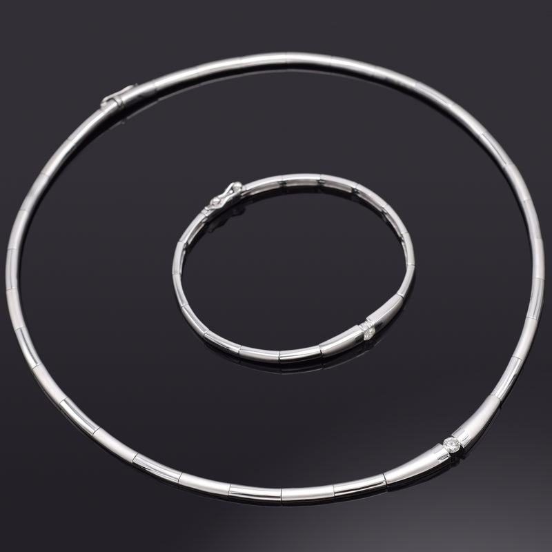 Estate 18K White Gold 0.48 TCW Diamond Link Necklace & Bracelet Set + Pouch G/H VS