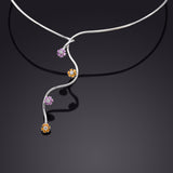 L. Maris 18K White Gold Orange Pink Sapphire & Diamond Floral Necklace Box G VS2