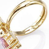 Vintage 18K Yellow Gold Pink Tourmaline & Diamond Cocktail Ring