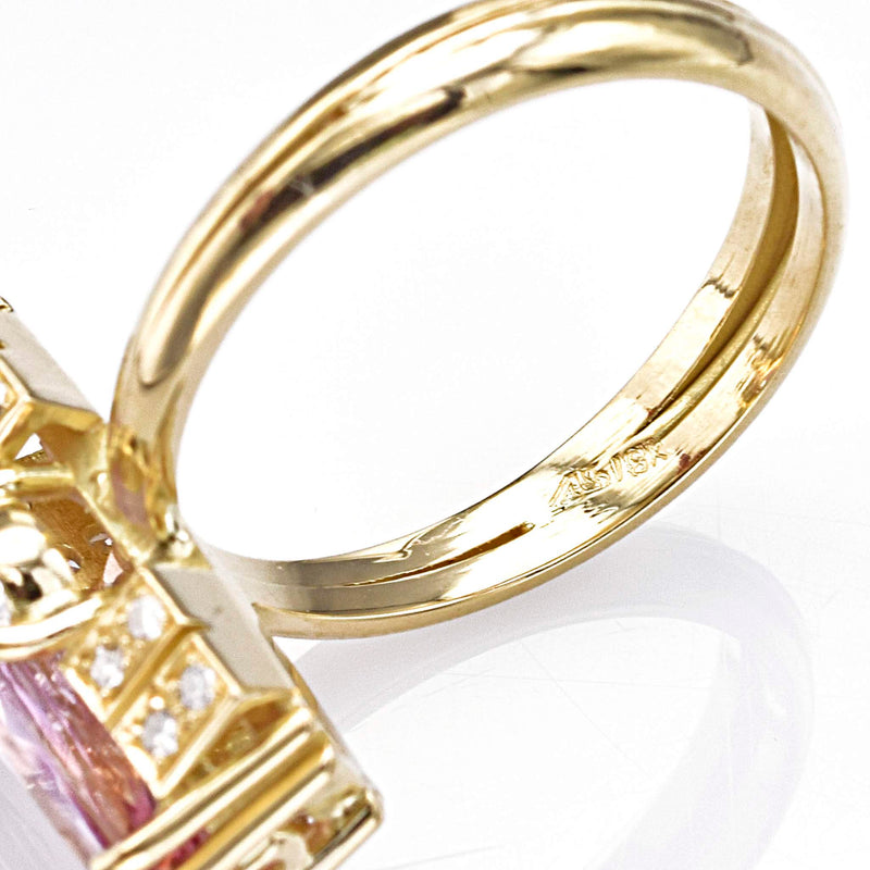 Vintage 18K Yellow Gold Pink Tourmaline & Diamond Cocktail Ring