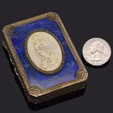 Antique Sterling Silver & Gilt Lapis Inlay Etched Trinket Case Box
