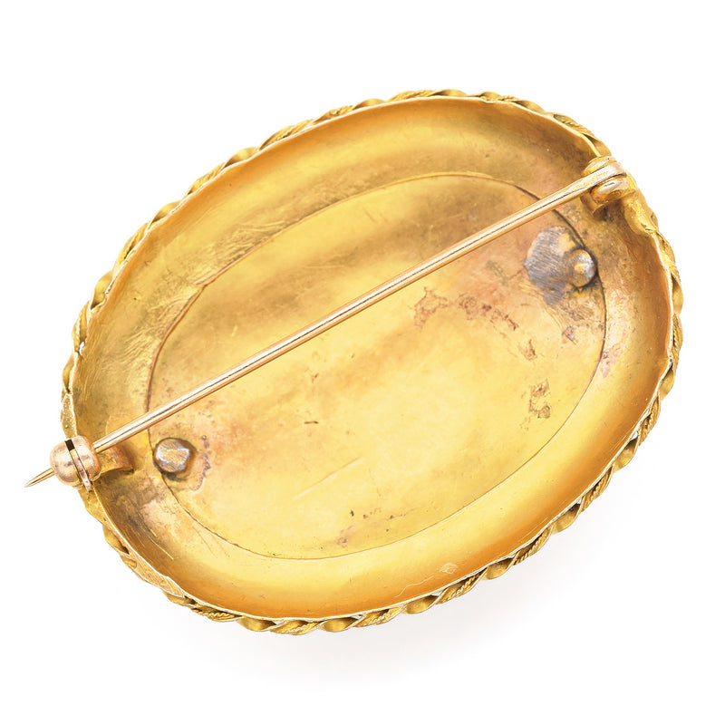 Antique 14K Yellow Gold Garnet & Sea Pearl Brooch Pin 47.0 x 37.6 mm