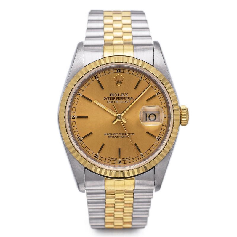 1996 Rolex Datejust SS / 18K Gold Champagne Dial Automatic Men's Watch Ref 16233