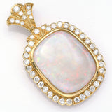 Vintage 18K Yellow Gold Opal & Diamond Pendant H/I SI-1
