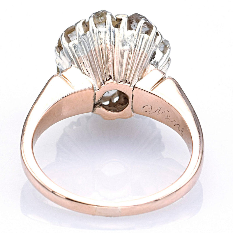 Antique 14K Rose & White Gold Rose Cut Diamond Cluster Ring