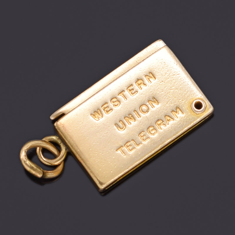 Vintage 14K Yellow Gold I Love You Western Union Telegram Charm Pendant
