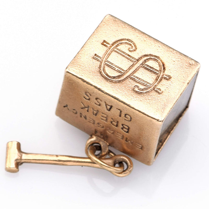 Vintage 14K Yellow Gold Mad Money Cube Charm Pendant