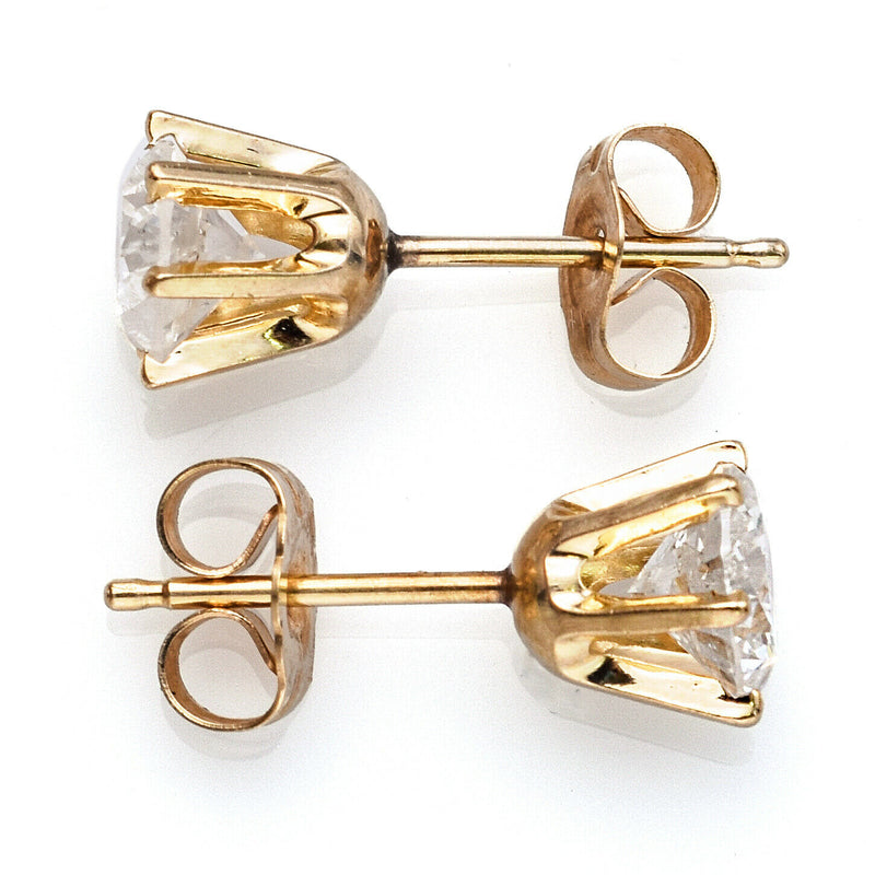 Vintage 14K Yellow Gold 1.12 TCW Diamond Round Solitaire Stud Earrings G/H