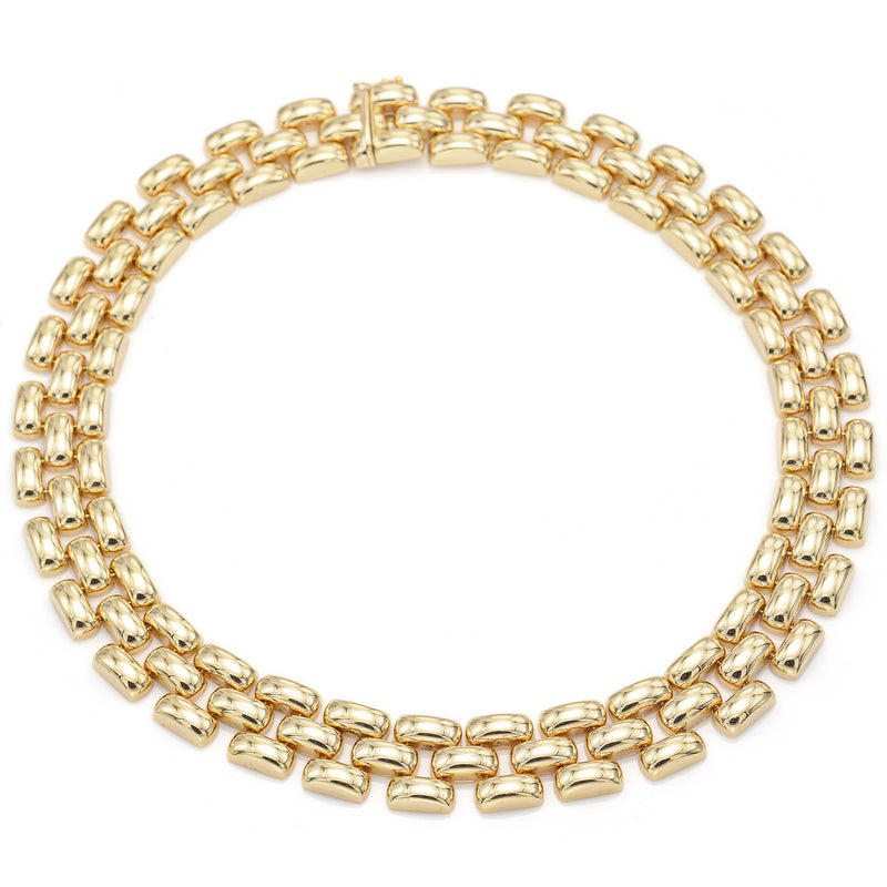 Estate 18K Yellow Gold 3-Row Panther Chain Chunky Collar Necklace +Case