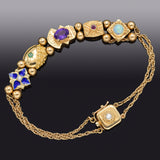 Vintage Museum Company 14K Yellow Gold Multi-Stone & Diamond Enamel Slide Bracelet 14.8 Gr