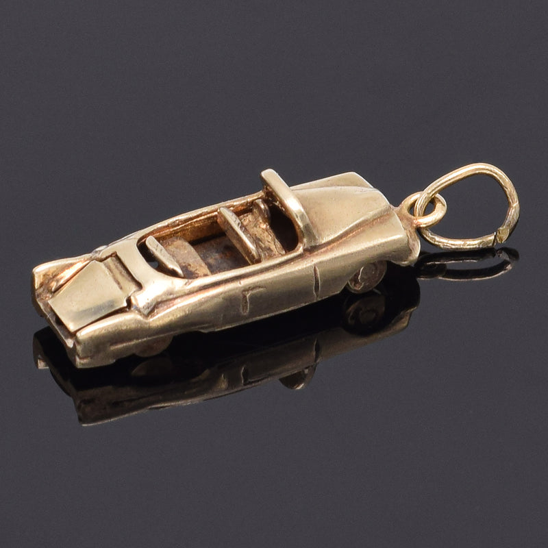 Vintage 14K Yellow Gold Convertible Car Charm Pendant with Moving Wheels 4 Grams