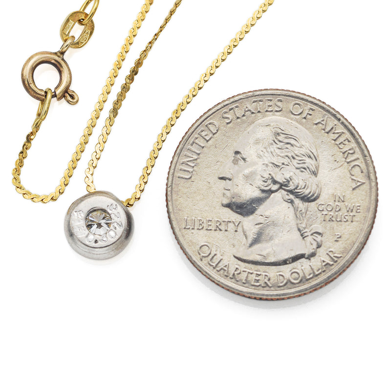 Vintage Platinum 0.30 Ct Diamond Slider Pendant & 14K Gold Chain Necklace