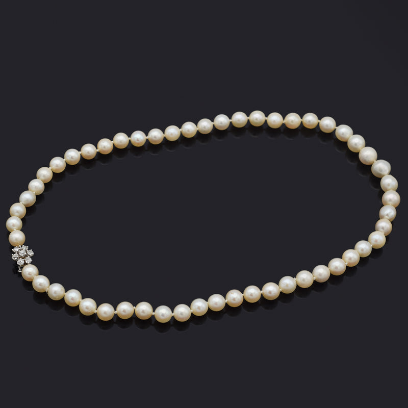 Vintage Platinum & 14K Gold Sea Pearl & 0.77 TCW Diamond Beaded Strand Necklace