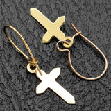 Vintage 14K Yellow Gold Cross Dangle Kidney-Wire Earrings