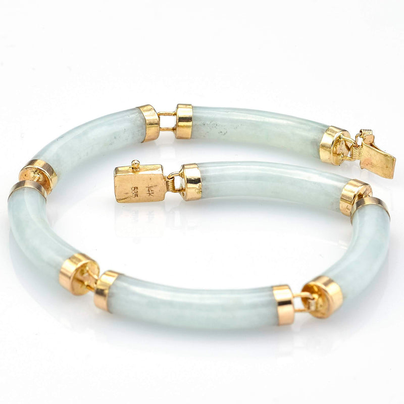 Vintage 14K Yellow Gold Pale Green Jade Lucky Link Bracelet