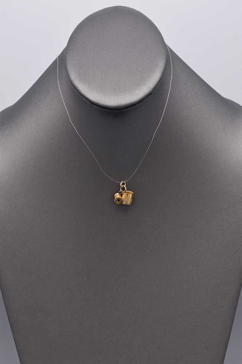 Vintage 14K Yellow Gold Thimble & Thread Spool Sewing Charm Pendant