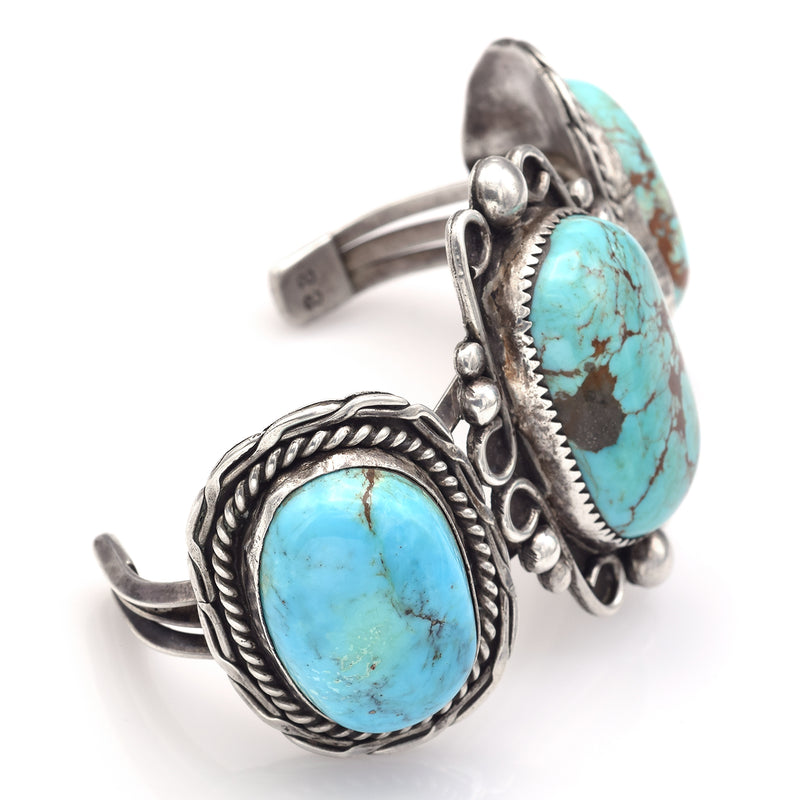 Vintage Sterling Silver Turquoise Southwestern Cuff Bracelet