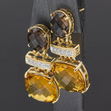 Vintage 14K Yellow Gold Citrine & Diamond Drop Earrings 10.7Grams 33.0 x 13.5 mm