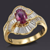 Vintage 18K Gold Natural Ruby & 1.35 TCW Diamond Baguette Band Ring 5.0Gr Sz 6.5