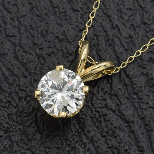 Vintage 14K Yellow Gold 0.84 Carat Diamond Pendant Necklace