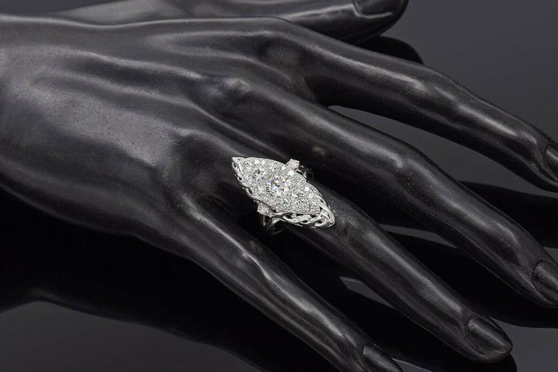 Antique 18K White Gold 2.17 TCW Diamond Art Deco Cocktail Ring +Box 6.9G Sz 6.25