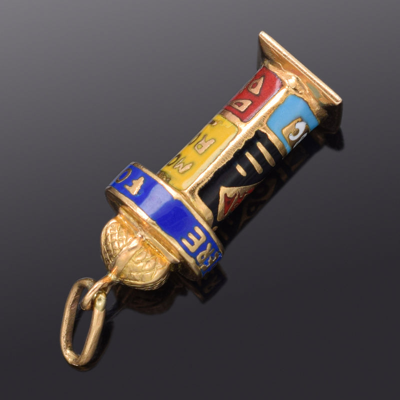 Vintage 18K Yellow Gold Folies-Bergere Enamel Charm Pendant 1.4 Grams