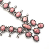 Vintage Sterling Silver Rhodochrosite Southwest Squash Blossom Necklace