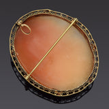 Antique 14K Yellow Gold Cameo Shell Oval Large Brooch Pin Pendant