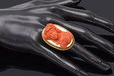 Antique JSG Signed 18K Yellow Gold Red Coral Cameo Cocktail Ring 17.4 Grams