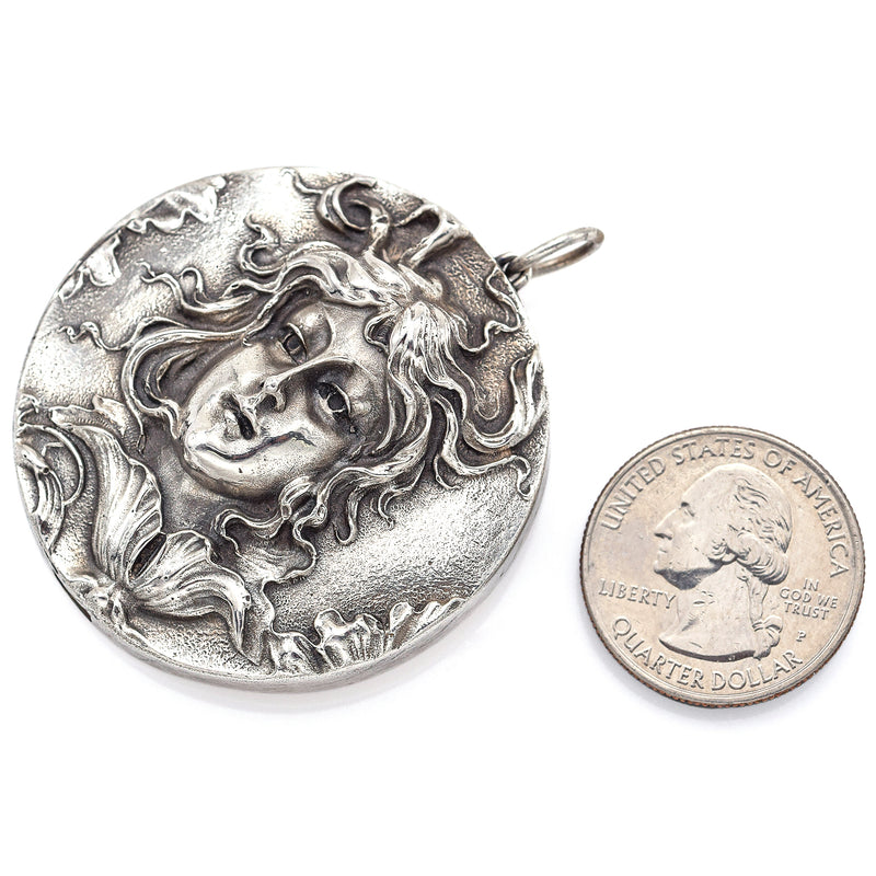 Vintage Henryk Winograd HW 999 Fine Silver Repoussé Flower Maiden Pendant