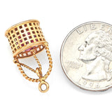 Vintage 14K Yellow Gold Pink Crystal Bucket Charm Pendant